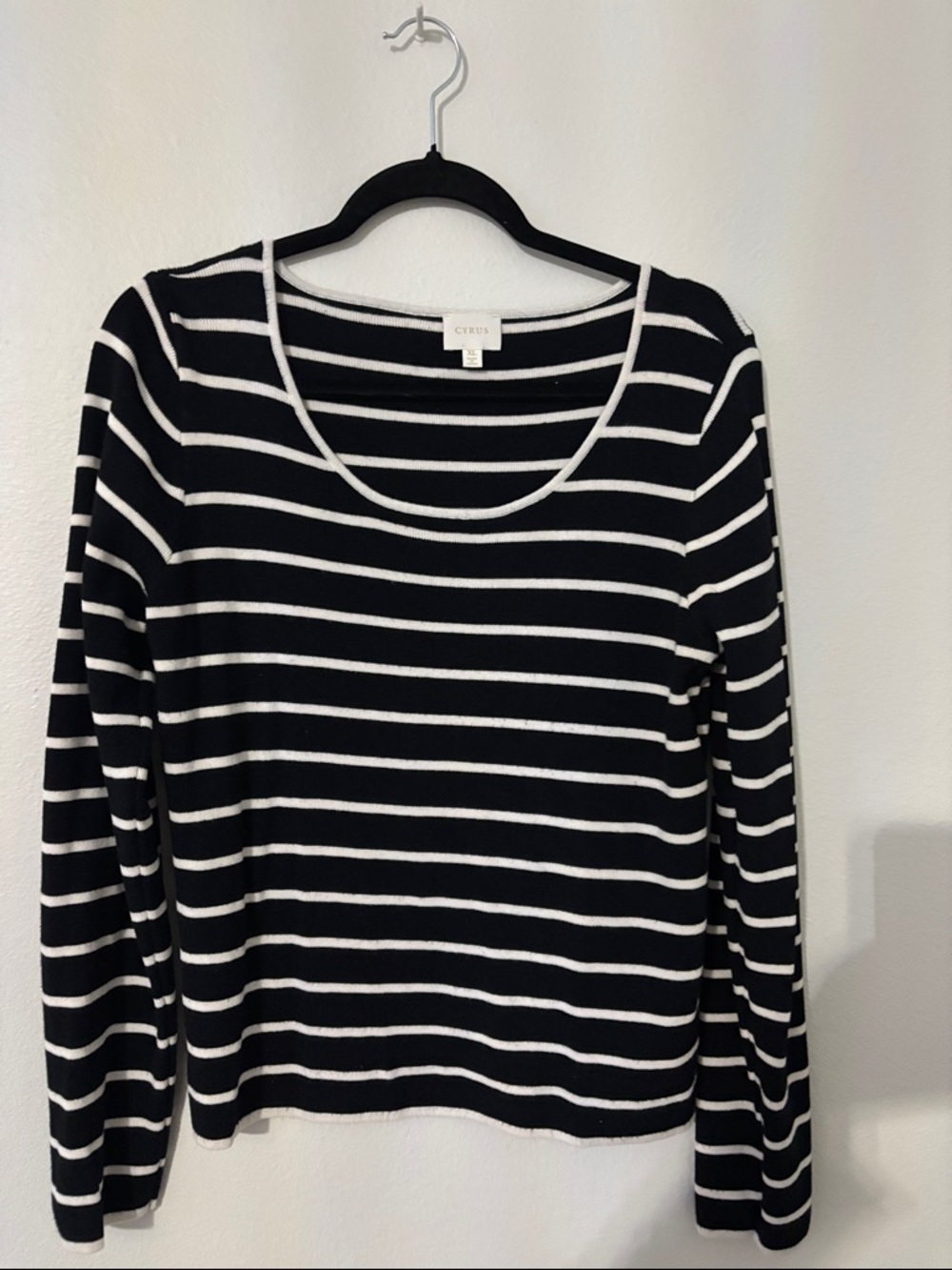 Cyrus Black and White Striped Scoop Neck Sweater